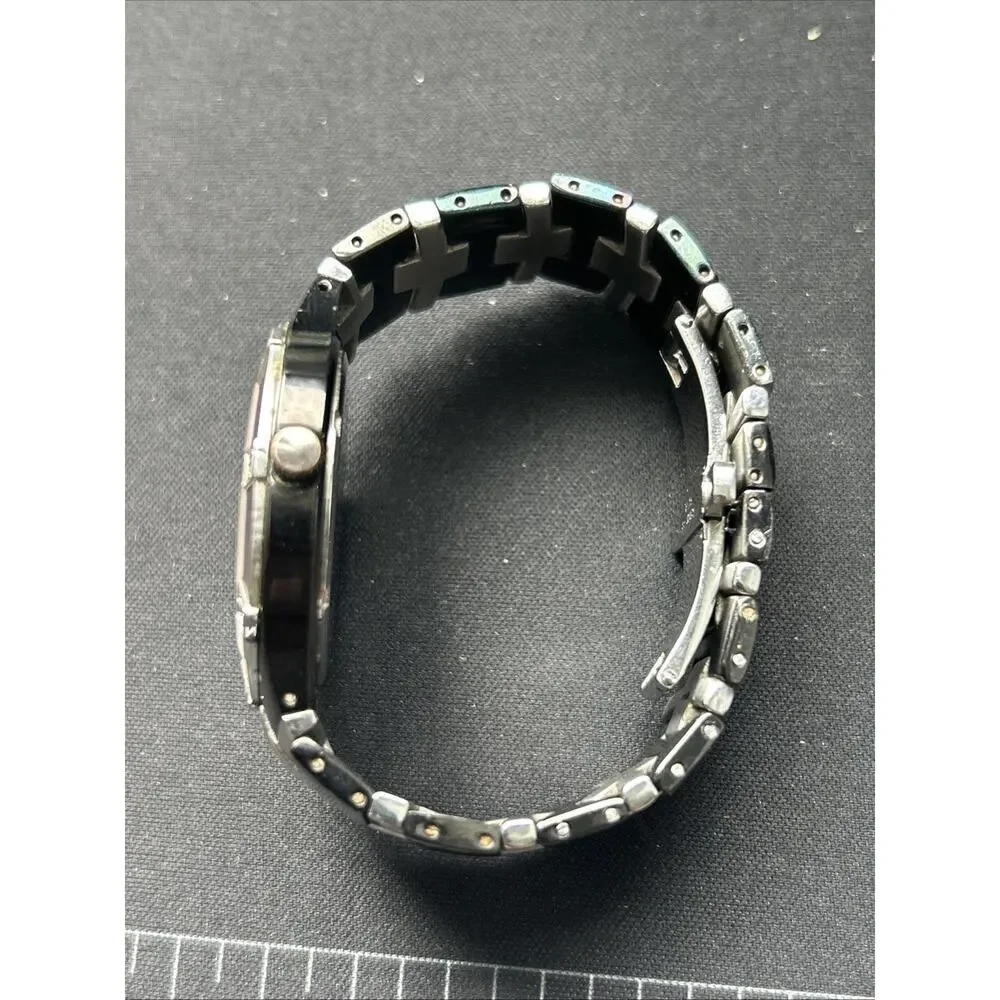 Croton Black And Silver Diamond Accented Bezel Men’s Swiss Quartz Watch